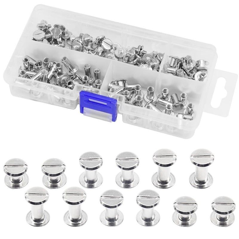 Ruidee 150 Pcs/75 Set Chicago Screws M5 Stainless Steel Binding Screw Post Leather Screws Metal Nail Rivet Chicago Button for Albums Belt Bookbinding (ZD-D/Silver) - Image 1